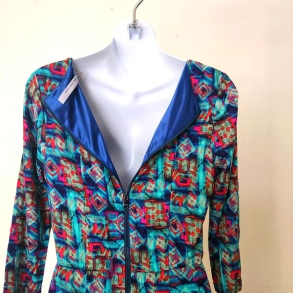 MARC NEW YORK ANDREW MARC 3/4 Sleeves Geometric Print Bodycon Mini Dress Size 8 - Picture 5 of 11